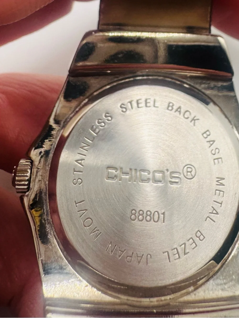 Chico's Black Dial Watch with Silver Crystal Bezel and Brown Strap